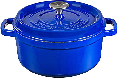 Four néerlandais en fonte émaillée ronde de 24 cm / 3,6 litres pour 6/4 personnes Cocotte avec couvercle pour cuire les ragoûts traditionnels Gourmet Tools-Bleu