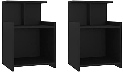 vidaXL 2x Bed Cabinets Nightstand Drawer Storage End Bedside Tables Telephone Stands Living Room Bedroom Furniture Black Engineered Wood