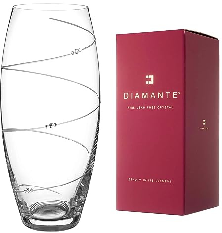 DIAMANTE Barrel Vase 'Toast Swirl' - Hand Cut Crystal Vase Embellished with Swarovski Crystals - 30cm
