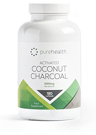 Carbón de coco activado, 2000 mg de porción diaria, sin rellenos/agentes que abultan, 180 cápsulas, coco sin OMG, para hinchazón, gas, digestión, flatulencia, alivio natural, suplemento vegano y keto