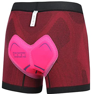 ZLRS Radunterhose Damen Fahrradhose Gepolstert 4D Atmungsaktiv Radlerhose Unterwäsche Fahrradunterhose Fahrradslip Fahrrad Unterhosen Rot L