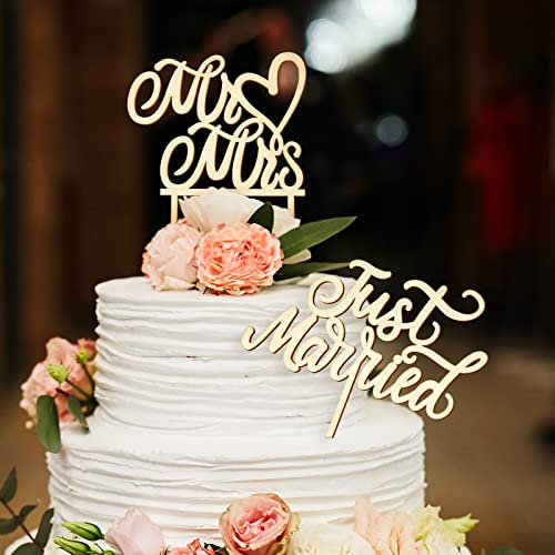 2 Topper per Torta Nuziale per Sposi Cake Topper di Lettere per Matrimonio Decorazioni in Legno per Torta Matrimoniale Decorazioni per Festa di Anniversario Nozze Compleanno (Stile Married)