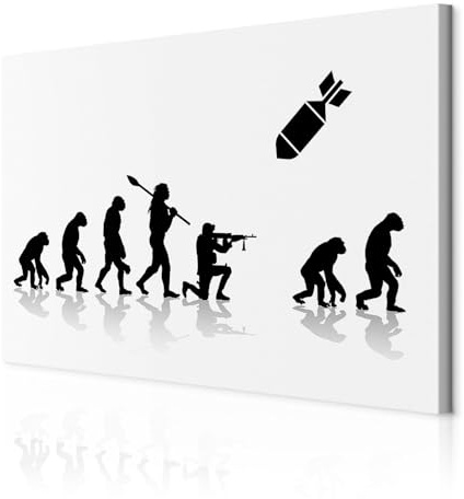 decomonkey Akustikbild Affen Menschen 90x60 cm 1 Teilig Leinwand Modern | Bilder, Wandbilder XXL, Schallschlucker, Schallschutz, Akustikdämmung, Wandbild, Deko, Leise, Evolution, Schwarz, Weiß
