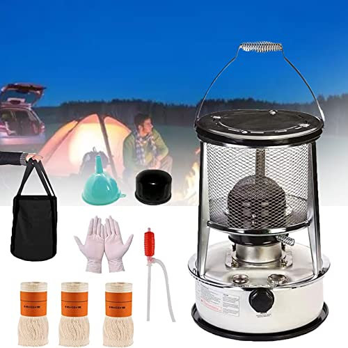 Petroleumofen für Innenräume, Petroleum Heizung Heizer mit Umfallschutz, Tragbarer Effizienter Petroleumheizung Innen mit 2Docht, für Outdoor Camping Barbecue,White6L