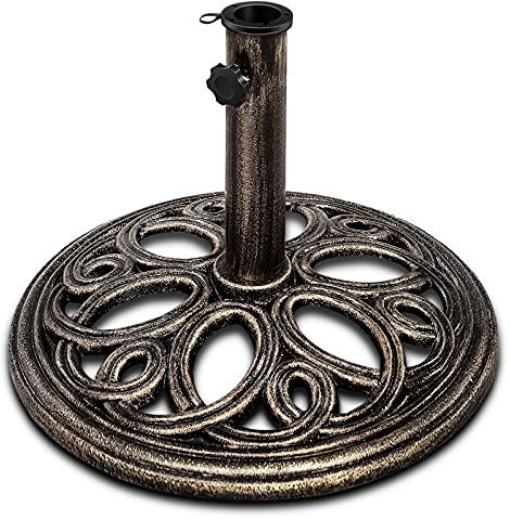 GYMAX Pied de Parasol 38-48 MM, Pied de Parasol de Balcon Rond en Fonte, Socle de Parasol Résistant aux Intempéries & Stable,10,3KG, pour Balcon, Jardin, Terrasse, Bronze