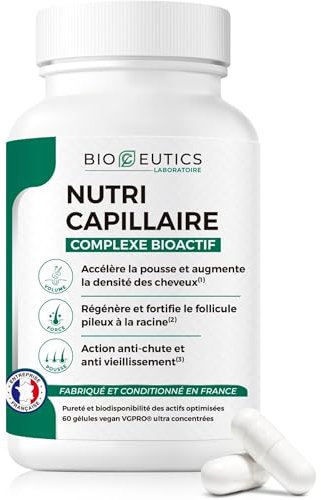 Bioceutics Nutri Capillaire Complément Alimentaire Cheveux - Pousse Cheveux Anti Chute De Cheveux Homme Femme - Biotine Selenium Zinc Cuivre Fer Vitamine a B D E - 60 Gélules 30 Jours De Cure