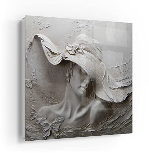 DEQORI Schlüsselkasten weiß | 30x30 cm | Motiv Skulptur einer Lady | Glas & Metall Schlüssel-Box | Schlüsselschrank mit 50 Haken + 2 Magnete | Moderne Design Box magnetisch & beschreibbar