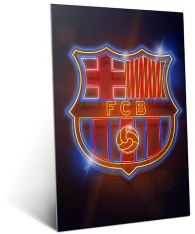 Displate Offiziell FC Barcelona MetallPoster Magnetische Befestigung Inklusive Lizenziert Bilder Hochwertiges Poster FC Barcelona - Crest - Crest neon Poster 45 cm x 32 cm