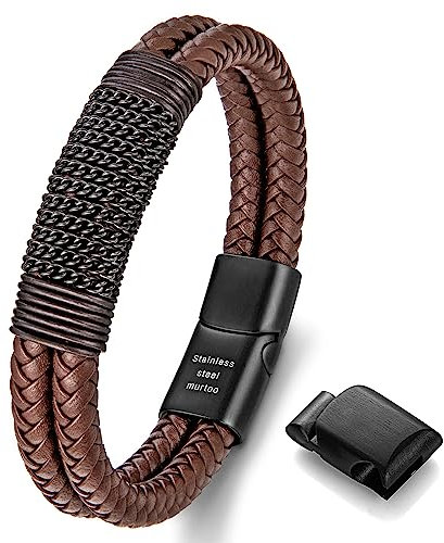 murtoo armband herren, lederarmband herren,armband herren leder, edelstahl armband, herren lederarmband,armband männer herren schmuck(braun,schwarz infinity,22cm)