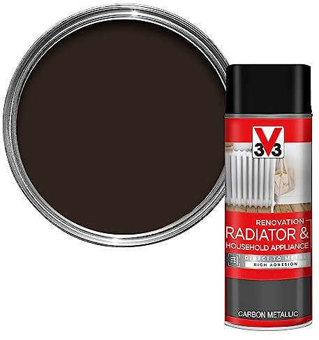 V33 Renovation Radiator & Household Appliance Paint - Direct to Metal & PVC - High Adhesion - Resistance To Temperature Variations - Spray - Carbon Metallic 400ml