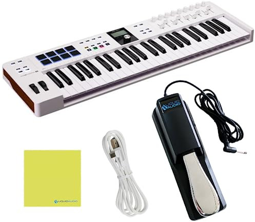 Arturia KeyLab Essential MK3 - Teclado de 49 teclas, controlador de teclado MIDI con pedal de sostenimiento, cable USB, paño de pulido, software de grabación de música incluido, piano MIDI para