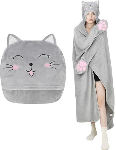 MSISILY Decke mit Ärmeln und Kapuze, Personalisierte Decke Tragbare Decke für Frauen, Kuscheldecke Flauschig Geschenke für Mädchen Kinder