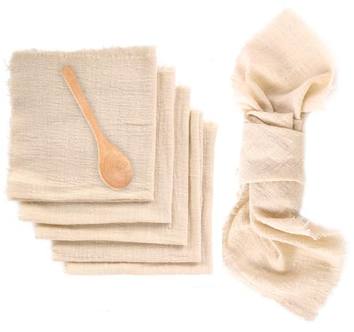 Stoffservietten 6 Stück, Hochwertige Beige Servietten, Stoffservietten mit Fransen 42 x 42 cm für Weihnachten Abendessen Cafe Restaurant