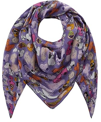 CODELLO Peanuts Halstuch Damen Lila, 140x140cm, 100% Polyester, dünnes Tuch mit Peanuts Print