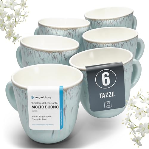 Tasse 6er Set en Grès Ibiza - Chic et Moderne, Compatible Lave-Vaisselle et Micro-Ondes - Pure Living Ensemble de Tasses à Café et à Thé Cool en Beige-Bleu