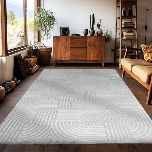 Carpetsale24 Kurzflor Teppich Wohnzimmer 140x200 cm Grau Modern Skandinavisch Boho Design Einfarbig 3D Effekt Weich Waschbar Pflegeleicht für Schlafzimmer Esszimmer