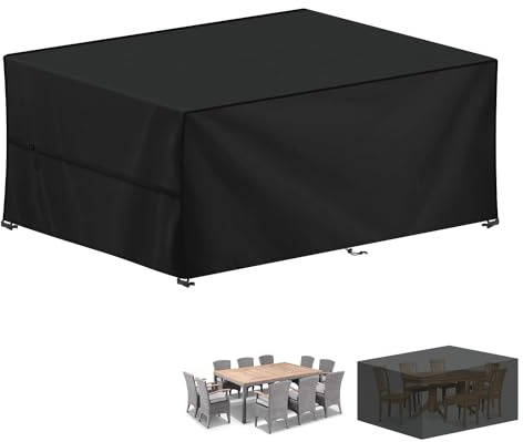 LAMUNI Gartenmöbel Abdeckung Wasserdicht Outdoor Tischabdeckung Winterfest Abdeckplane Gartenmöbel, 420D Oxford Tisch Abdeckhaube Schutzhülle für Gartentisch Sitzgruppe, Rechteckig, 220x130x85cm | Schutzhülle für Gartenmöbel, 420D Oxford-Stoff, Abdeckplane für Gartenmöbel, für den Außenbereich, UV-Schutz, rechteckig