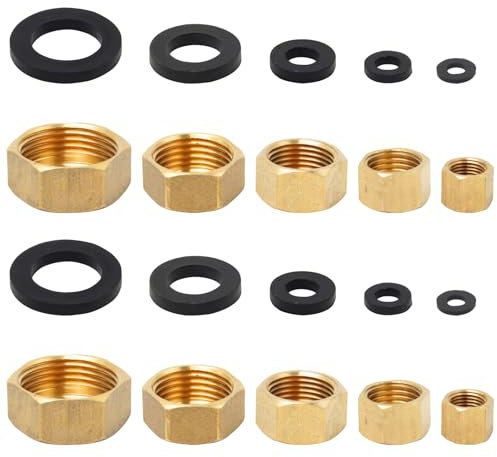 Neikafan Brass Blanking Caps 1/8 1/4 3/8 3/4 1/2 Stop End 10 Pcs Compression Washing Machine 3/4 Brass Blanking Nut Cap Female with Sealing Washer for Radiator Valve Pipe Fittings