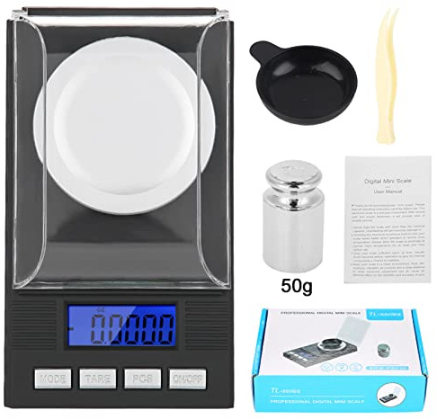 LOCADENCE Balance Numérique Milligramme pour Bijoux, 10 G, 20 G, 50 G, 100 G, 0,001 G, Précision de Conversion de 6 Unités, Rétroéclairage Bleu, Écran Numérique avec Pare Brise (100g)