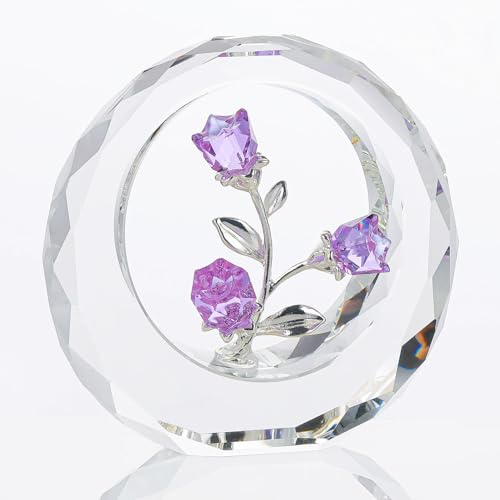 Ornalrist Crystal Purple Flower Figurines Bouquet Ornaments Gift for Women | Crystal Purple Rose Flower Bouquet Figurine Ornaments Gifts for Women Wife Anniversary Wedding Presents for Friends Girls
