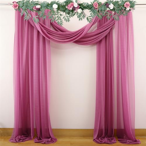 Surwin Hochzeit Vorhang Hochzeitsbogen 2 Stücke Chiffon Stoff Querbehang Deko Gardinen Vorhang Tüll Vorhänge Hochzeitsbögen für Fotografie Party Hochzeit Zeremonie (Lila Rot,75x550cm(18FT))