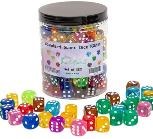 120 Pieces 16MM Dice Set, 6 Sided Standard Game Dices with Portable Box for Board Games,Worker Placement,Math Activities(Translucent Round Corners,10 Colors)