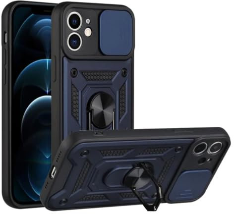 KK KENIK Case For iphone 12 Mini Case with Slide Camera Cover & 360° Rotate Ring Magnetic Kickstand,Military Grade Shockproof Protective Phone Cover for iPhone 12 Mini Blue