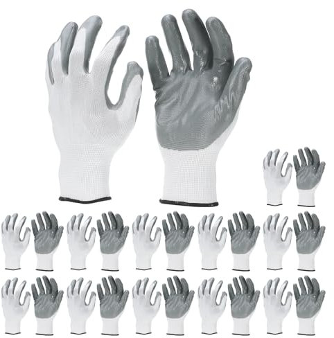 PATIKIL Safety Work Gloves Nitrile Coated, 12 Pair Non-slip Gardening Gloves Seamless Knit Working Gloves with Grip for Women Men Warehouse, White, XX-Large Size