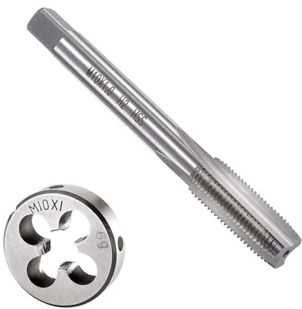 Gfamous M10 X 1 Métrique Tarauds et Filières, M10 x 1.0mm Kit de Taraudage et Filetage HSS Tarauds à Main Droite Filetage（argent）