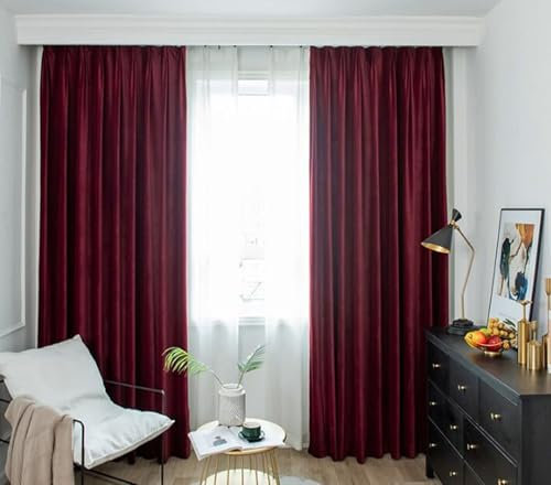 Homxi Küchengardinen Modern Blickdicht 2er Set,2 x 132W x 115H cm,Vorhang Blickdicht Kinder Rot Einfarbig Vorhänge Ösen
