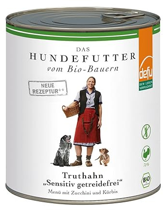 defu Hundefutter | 6 x 800 g | Bio Truthahn Sensitiv Getreidefrei | Premium Bio Nassfutter Menü | Alleinfuttermittel für Hunde