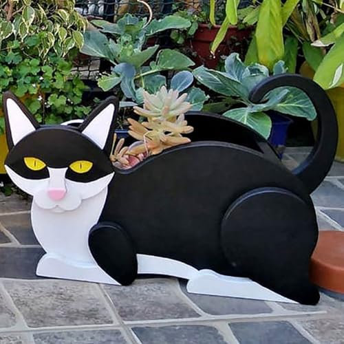 Siamesische Katzen-Gartendekoration. Schaffen Sie ein katzenfreundliches Paradies mit diesem einzigartigen Topf (schwarzweiße Katze)