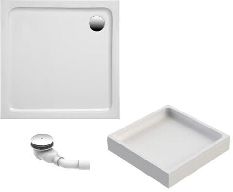 Schulte Duschwanne Adria aus hochwertigem Sanitäracryl, 90x90 cm inkl. Wannenträger, Ab- und Überlaufschutz, Pflegeleicht und alterungsbeständig, Größe wählbar