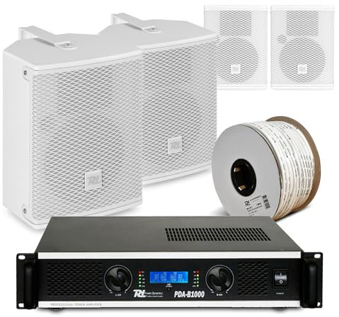 4x PDW6W 6.5 White Passive Wall Speakers & 1000W Amplifier Kit - Commercial Installation Speaker System for Pub & Restaurant Sound Systems, Complete Audio Solution for Venues - pub sound system