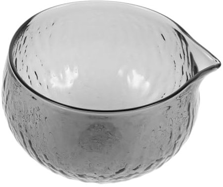 TIDTALEO Japanese Matcha Glass Bowl with Pour Spout 260ml Glass Matcha Tea Cup for Kung Fu Tea Brewing Black Textured Finish