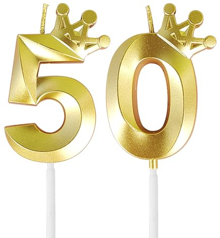 AIYONG Vela Del 50 cumpleaños, Vela de cumpleaños Con corona, Vela numero 50, Velas de Pastel Cumpleaños, decoración de velas de 50 años, Aniversario Fiesta Temática, Numero 50
