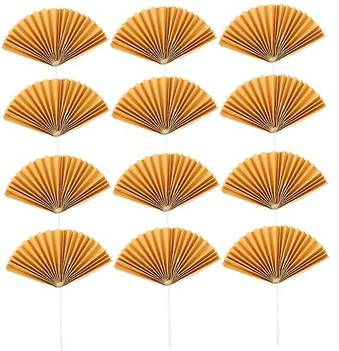TOPBATHY Décorations de Gâteau en Éventail Plié en Papier Or 16pcs pour Fête D'anniversaire et Décoration Créative de Cupcakes