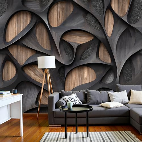 JEDTAKCT Papier Peint Panoramique 3D Motif Géométrique Abstrait 260X175Cm Grain De Bois Vintage Nature Tapisserie Papier Peint Pour Chambre Salon Chambre Décoration Murale