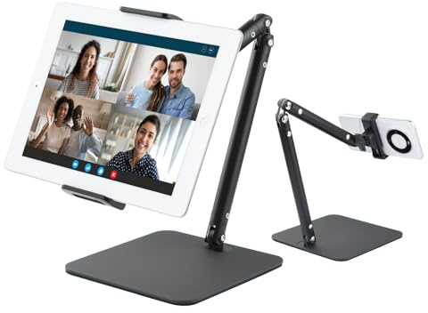 UTEBIT Tablet Ständer, 360° Drehbar Einstellbar Heben Für iPad Ständer Halterung, Faltbarer Dual-Clip Handyhalter Portable Monitor Ständer für iPad, für iPhone, für Samsung, für Huawei