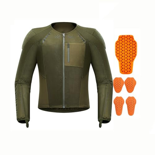 Mesh-Motorradjacke Abnehmbare Schutzausrüstung/mit Reflektorband Herren-Reitjacke Mit Warnschutz Und Protektoren(Green,3XL)