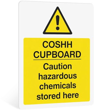 Rubigo Coshh Cupboard Sign - Self Adhesive Hazardous Chemicals Stored Here Coshh Stickers, Waterproof Health and Safety Signs - 20x15cm (Pack of 1)