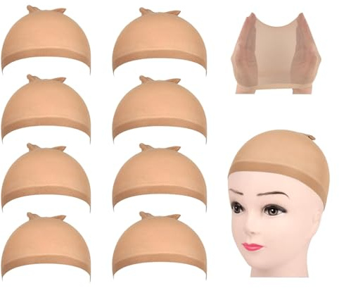 8Stück Haarnetz Nylon Wig Cap Perücke Kappen Elastische Haarnetz | Nylon Dehnbare Atmungsaktive Unterziehhaube, Elastische Perückennetz Kappe für Damen und Herren(Nackt Beige)