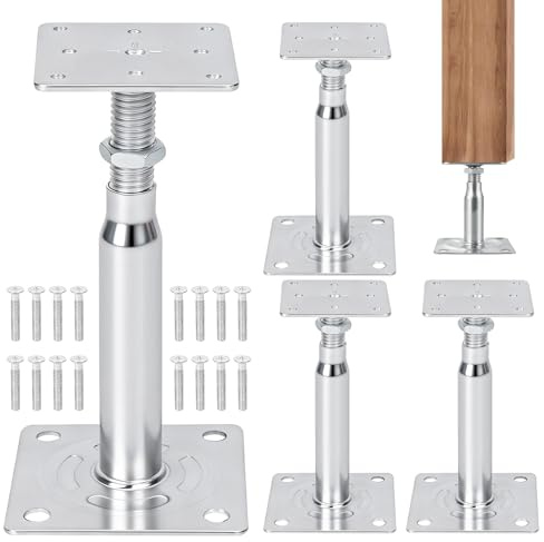KOVSGQ Pfostenträger Höhenverstellbar Pfostenträger Verstellbar 140MM-200MM 4 Stk Rostenträger Aufschrauben Stützenfuß Bodenfuß für Zäune Unterstände Carports Pergolen Bauarbeiten (Silber)