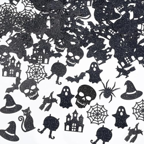100 Stück Skelett Konfetti Hexe Spinnennetz Tischdeko Geister Katze Konfetti für Halloween Geburtstag Party Tisch Dekorationen Schwarz Silber