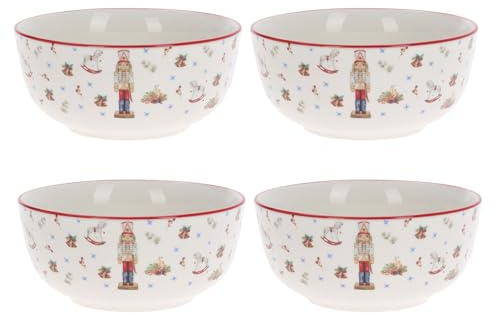 Carousel Home Set of 4 Nutcracker Christmas Bowls | Ceramic Festive Bowls with Classic Nutcracker Design | Christmas Tableware for Snacks, Soups & Desserts - 500ml