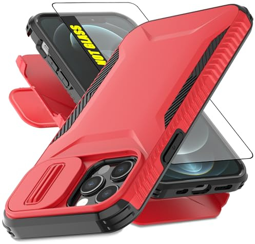 AWZHYDT for iPhone 12/12 Pro Case | Built-in Slide Camera Cover & Screen Protector [2 in 1] Heavy Duty Rugged Shockproof Protective Cover for iPhone 12/12 Pro 6.1''(Red)
