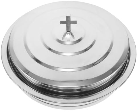 Alipis Plateau de Communion Empilable en Acier Inoxydable 304 Grand Format Rond Plat de Service Hygiénique pour Église Fêtes et Maison Assiettes à Dessert de Noël et Baptême Usage