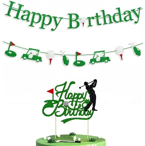 2PCS Golf Cake Decorations with Flag Banner and Golf Cake Toppers, Beautiful and Reusable Golf Party Decorations, Golf Decorations for Theme Party Birthday Celebrations