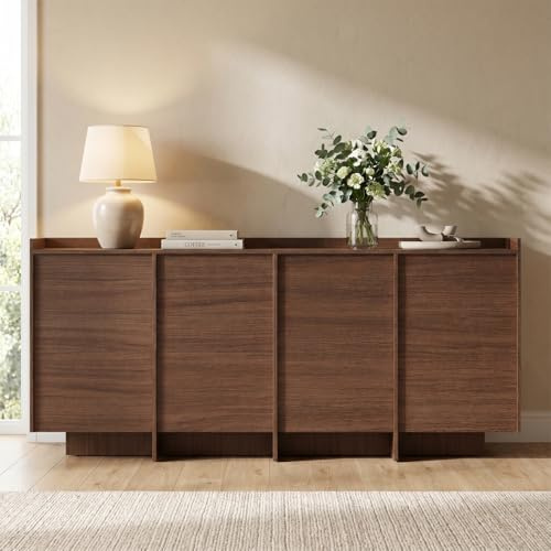 skølm Meili Kommode, 8 Fächer, 4 Türen mit Push-to-Open, Walnuss Holzoptik | Sideboard Wohnzimmer, Kommodenschrank für Schlafzimmer/Flur, TV-Schrank 38 cm tief, höhenverstellbare Füße & Einlegeböden
