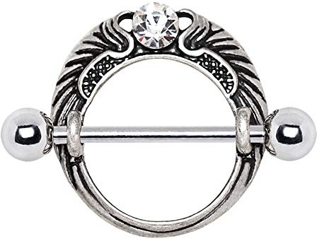 eeddoo Brustwarzen-Piercing aus silbernen Edelstahl mit Design Engelsflügel und Kristall